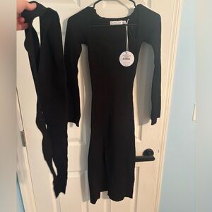 Petal & Pup Elegant Black Knit Midi Dress with sash